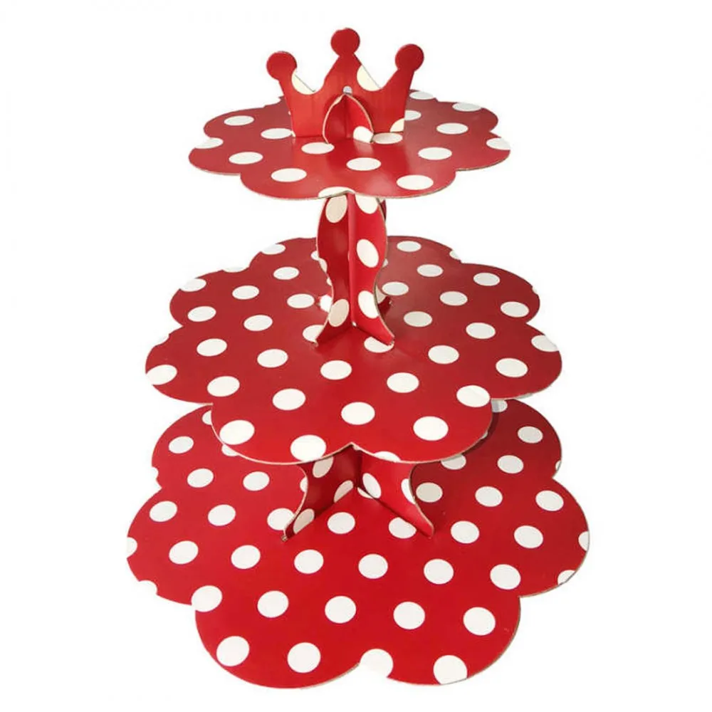3 Katlı Karton Cupcake Standı Puantiyeli Kek Standı Kırmızı