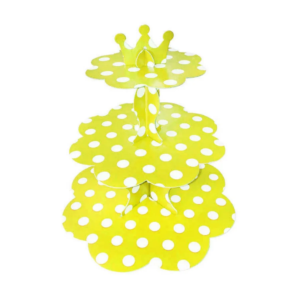3 Katlı Karton Cupcake Standı Puantiyeli Kek Standı Sarı