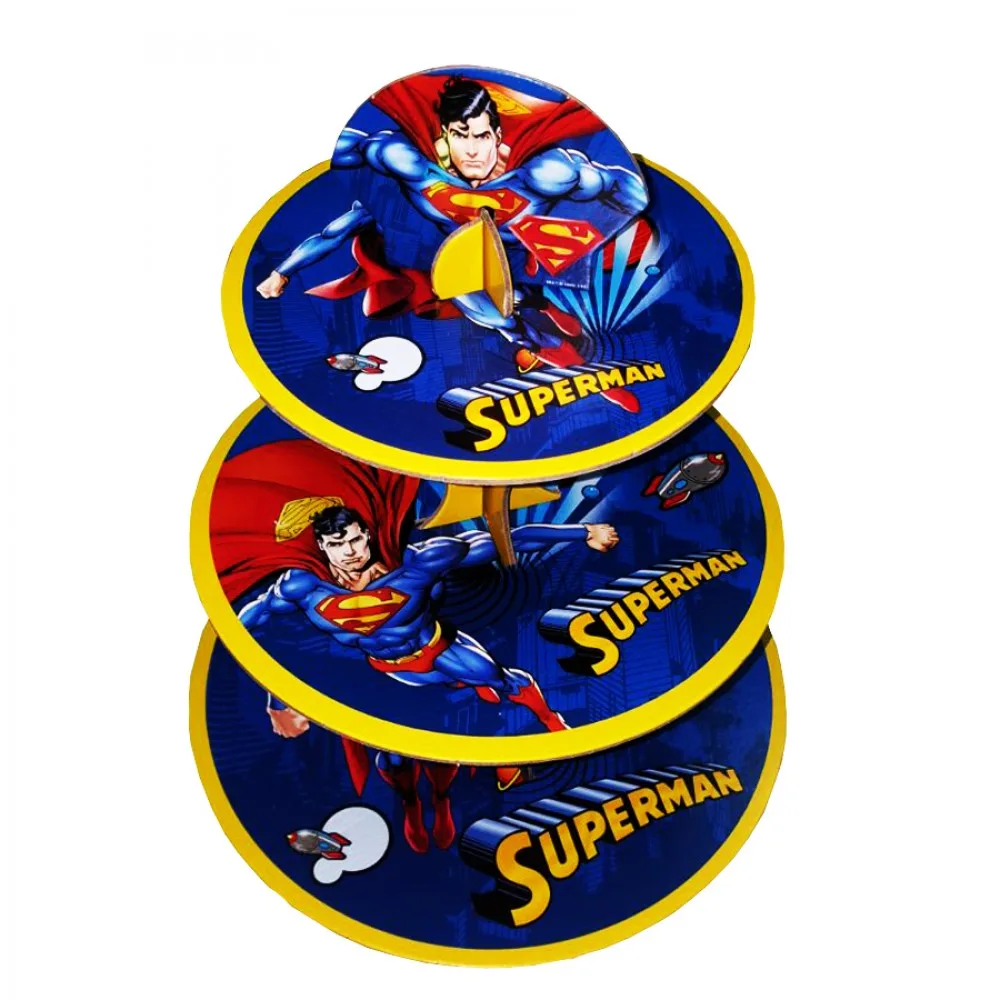 3 Katlı Karton Cupcake Standı Superman Temalı Kek Standı