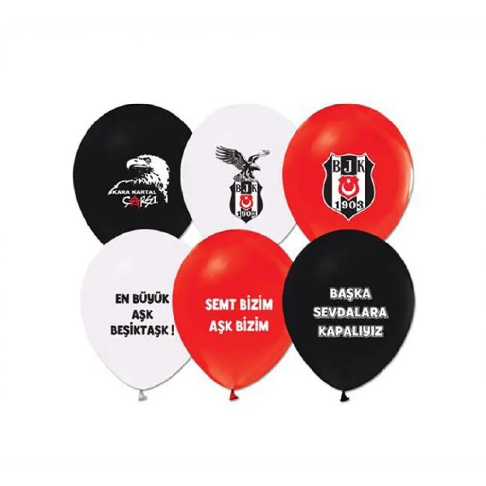 Beşiktaş Temalı Balon 2+1 Baskılı Pastel Renk - 20 Adet