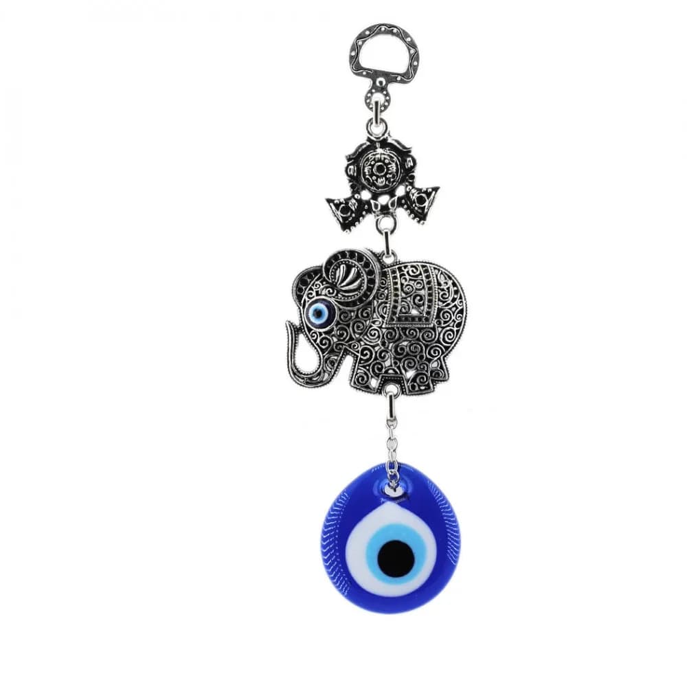 Cam Nazar Boncuklu Metal Duvar Süsü Tekli Fil Desenli Kapı Süsü