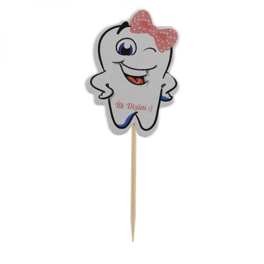 Diş Buğdayı İlk Dişim Kürdanlı Sticker - 20 Adet Pembe