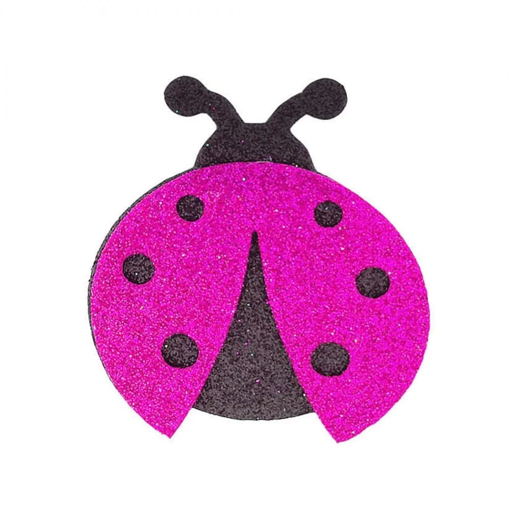 Evadan Uğur Böceği Simli 5.5 X 7 CM - 25 Adet Pembe