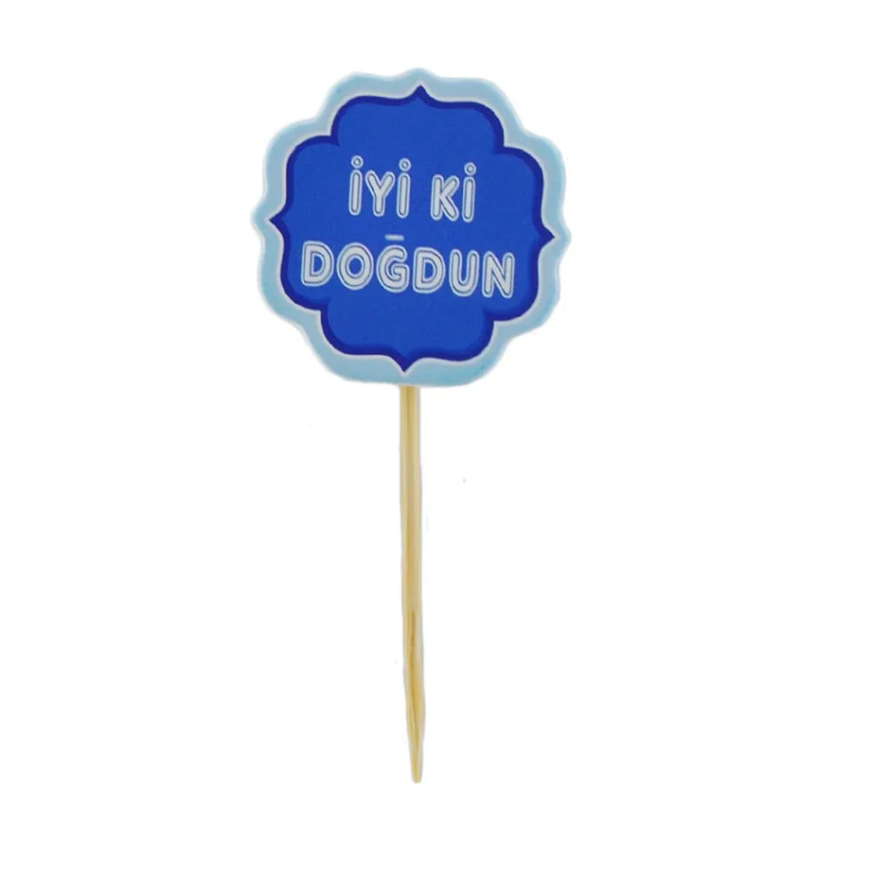 İyiki Doğdun Yazılı Kürdanlı Sticker - 20 Adet Mavi