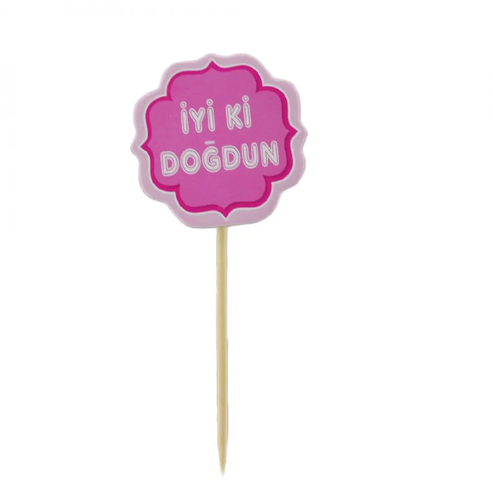 İyiki Doğdun Yazılı Kürdanlı Sticker - 20 Adet Pembe