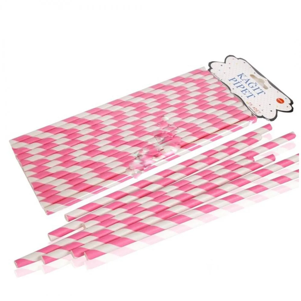 Pipet Kağıt Pembe-Beyaz Spiral Modeli - 25 Adet