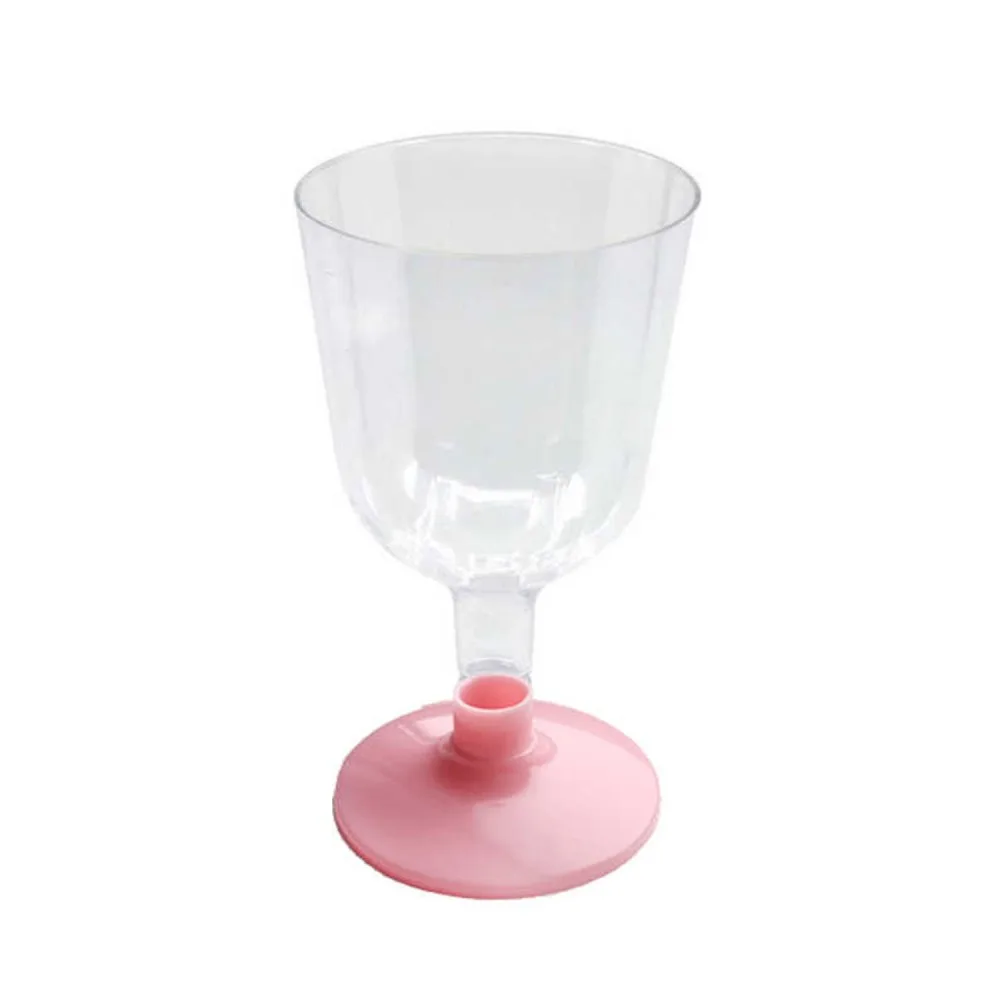 Plastik Şarap Bardağı Renkli Ayaklı Kadeh - 6 Adet Pembe