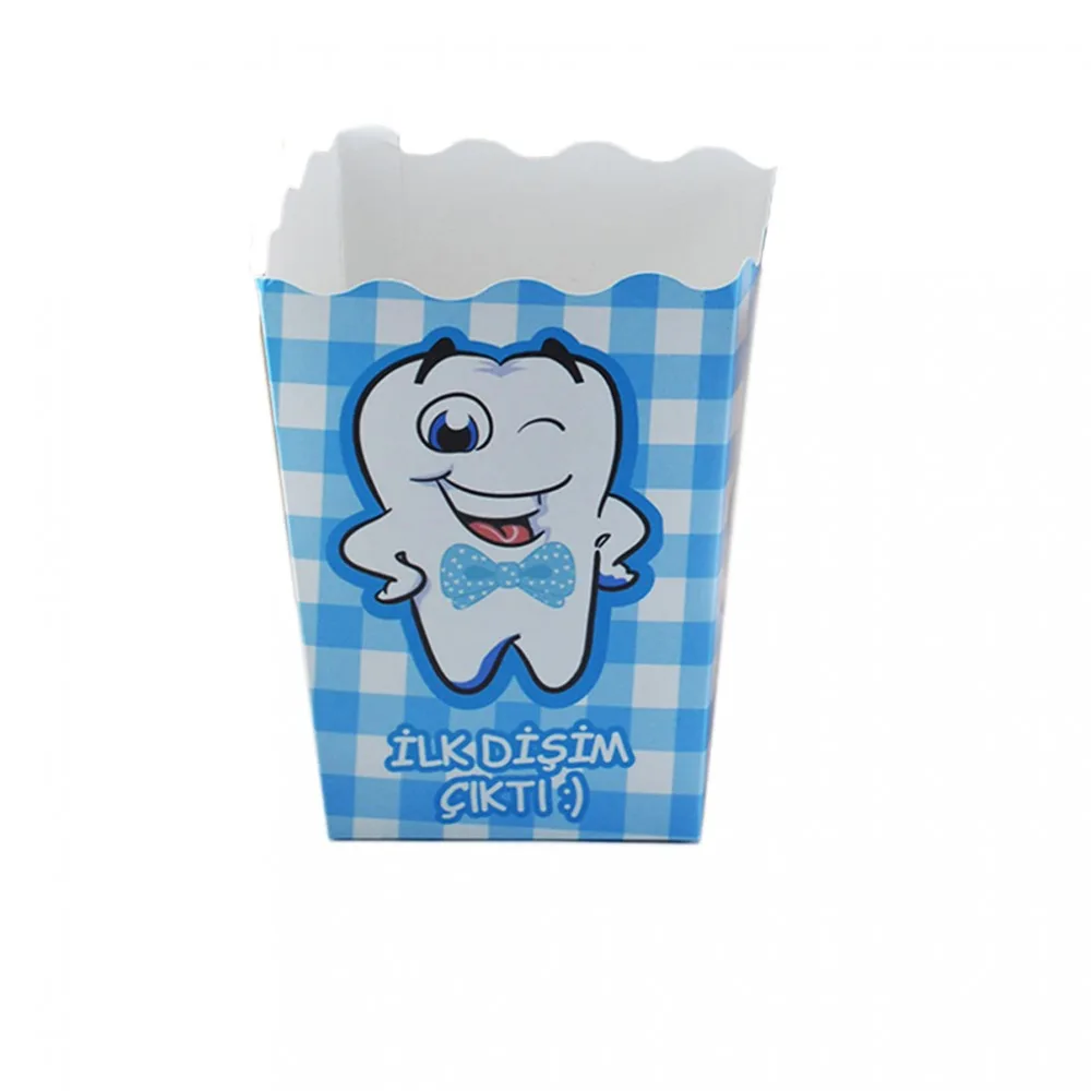 Popcorn Kutusu Karton İlk Dişim Çıktı - Diş Buğdayı - 12 Adet Mavi