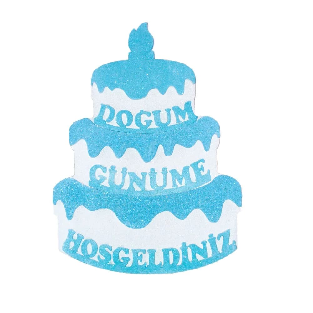 Strafor Kapı Süsü Pasta Modeli Doğum Günüme Hoşgeldiniz 48X36 CM Mavi