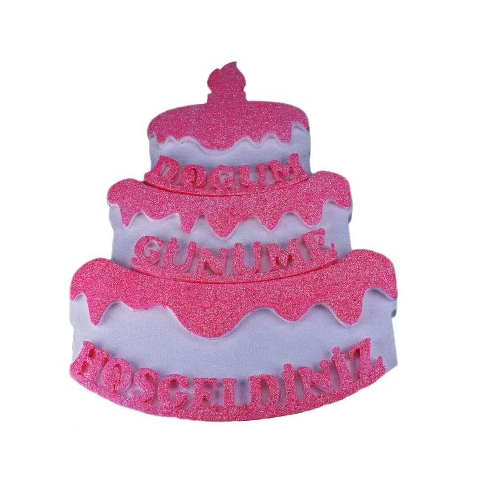 Strafor Kapı Süsü Pasta Modeli Doğum Günüme Hoşgeldiniz 48X36 CM Pembe