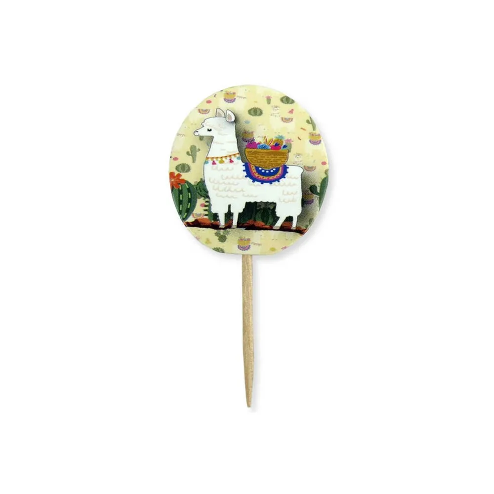 Lama Kaktüslü Temalı Kürdanlı Sticker - 20 Adet
