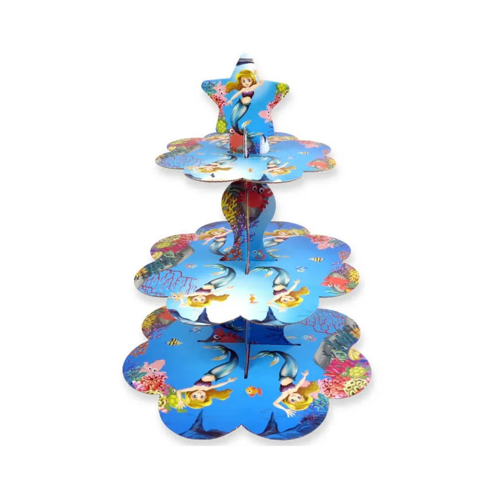 3 Katlı Karton Cupcake Standı Deniz Kızı Temalı Kek Standı