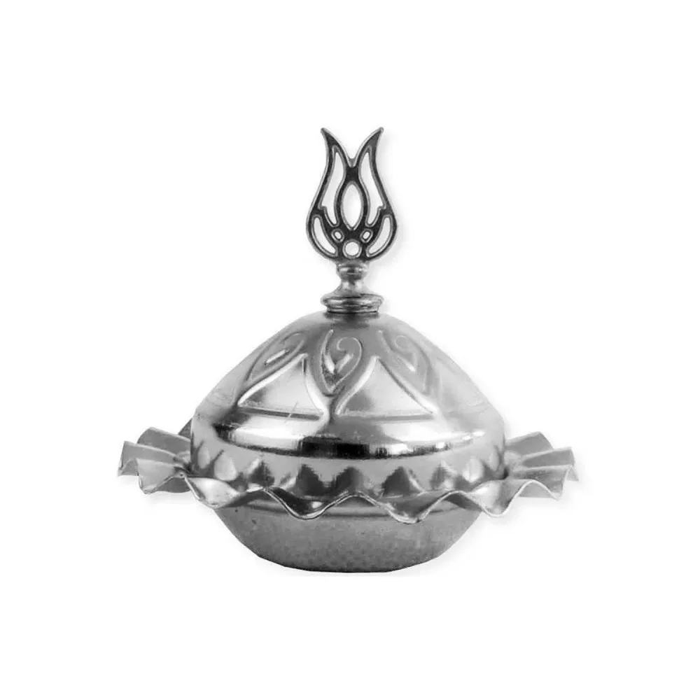 Metal Lokumluk Yuvarlak Fırfırlı Kapağında Lale Modelli - 20 Adet Gümüş