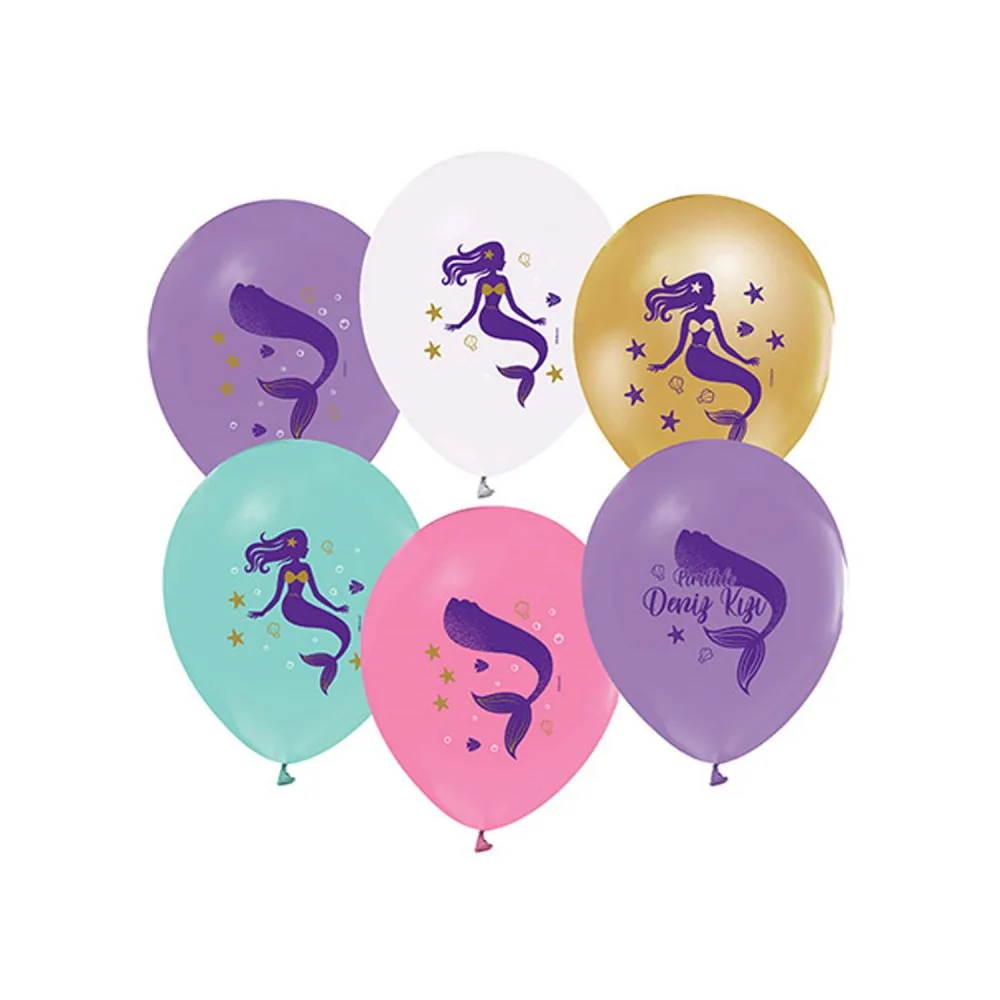 Deniz Kızı Temalı Pırıltılı Pastel Balon Karışık Renk - 20 Adet