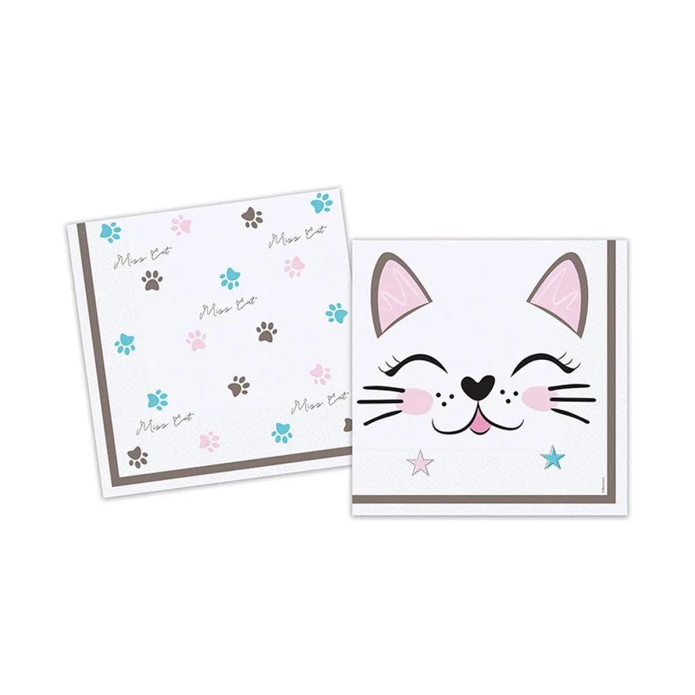Miss Cat Temalı Kağıt Peçete Kedi Baskılı 33x33 CM - 16 Adet