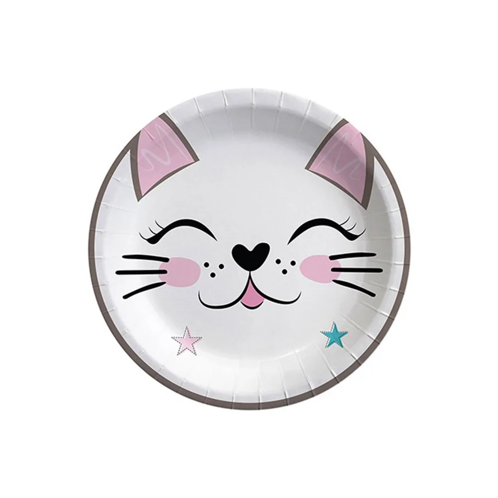 Miss Cat Temalı Karton Tabak Kedi Baskılı 23 CM - 8 Adet