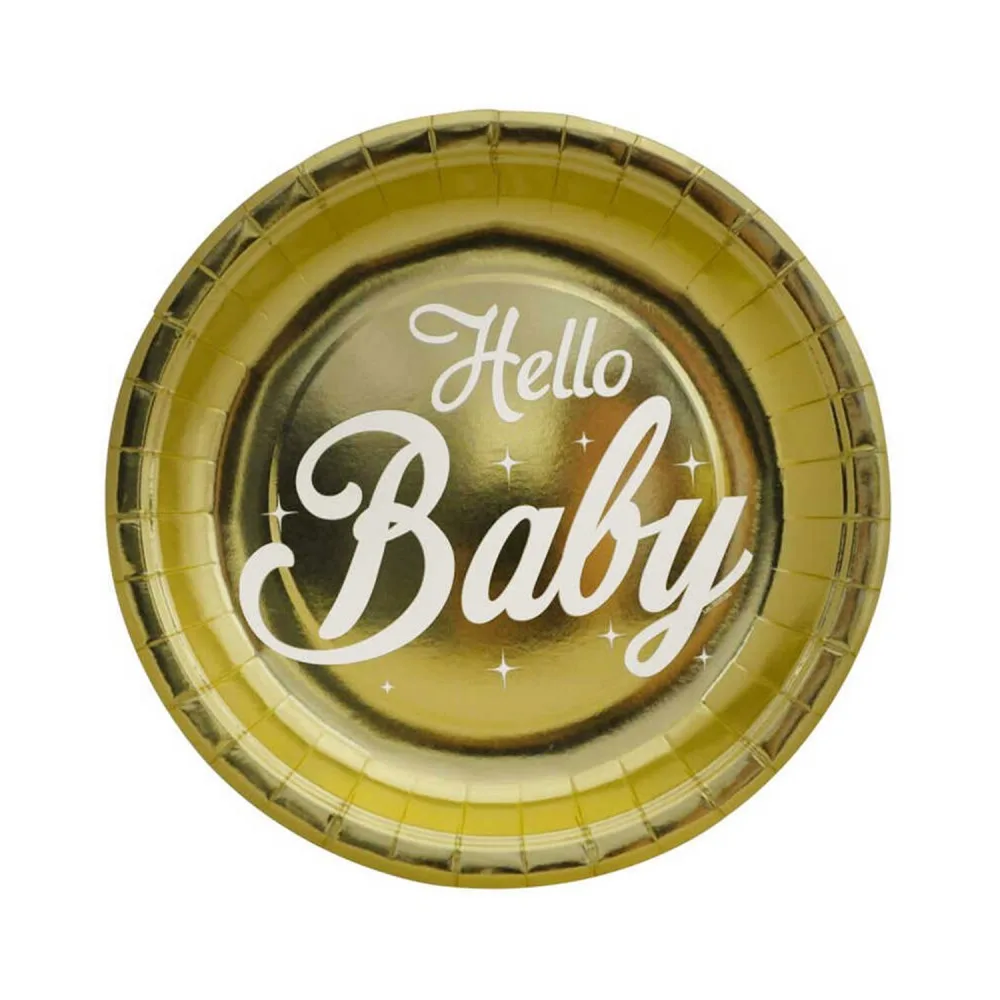 Hello Baby Temalı Metalize Tabak 23 CM - 6 Adet Gold