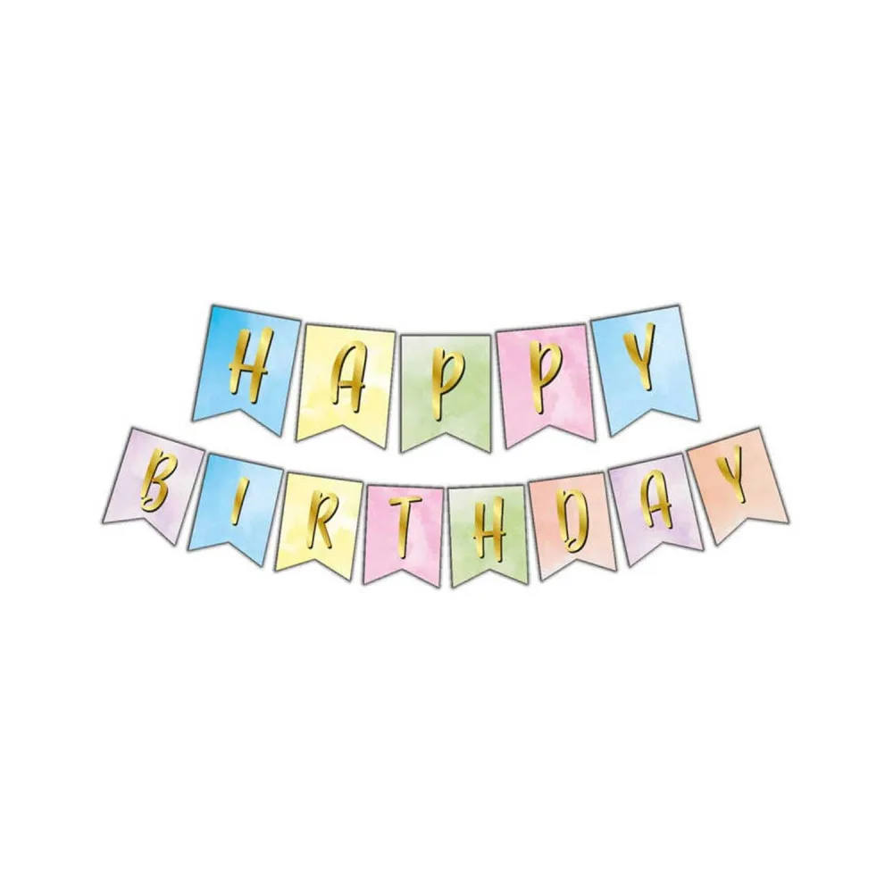 Flama Karton Bayrak Happy Birthday Yazılı Makaron Uzar Set 180 CM Karışık Renk