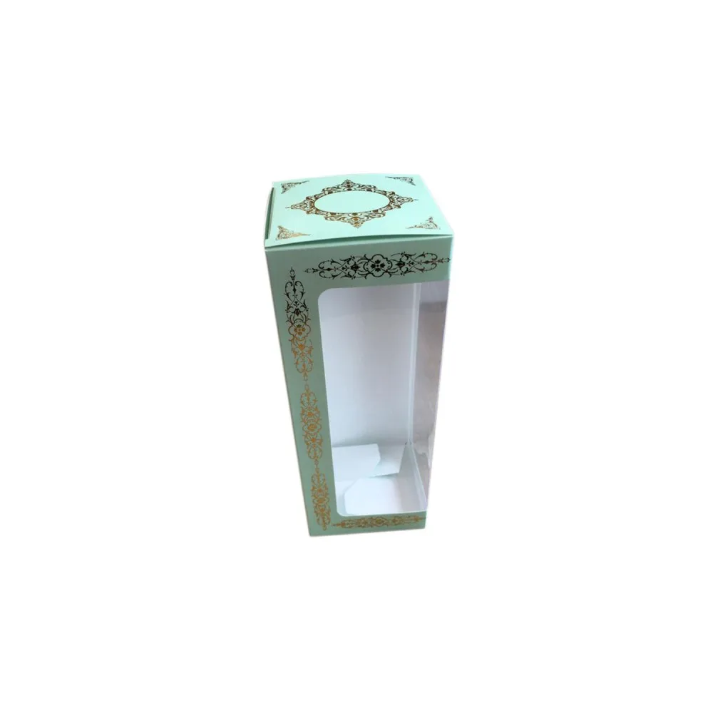 Pencereli Karton Kutu Saray Desen Gold Yaldız 8X8X20 CM - 10 Adet Su Yeşili
