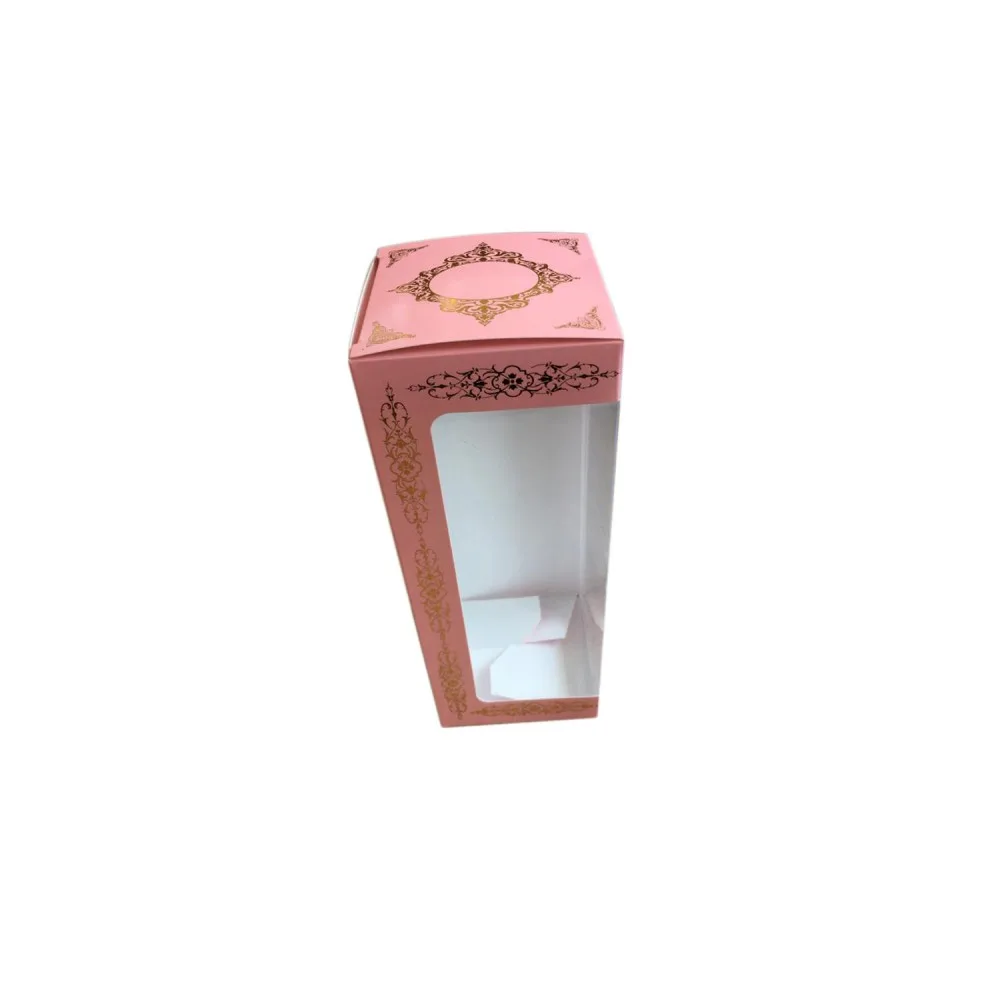 Pencereli Karton Kutu Saray Desen Gold Yaldız 8X8X20 CM - 10 Adet Pembe