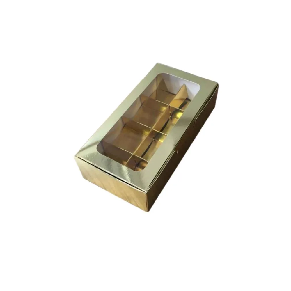 Asetat Pencereli Karton Kutu 20x10x5 CM 8 Bölmeli Kutu - 10 Adet Gold