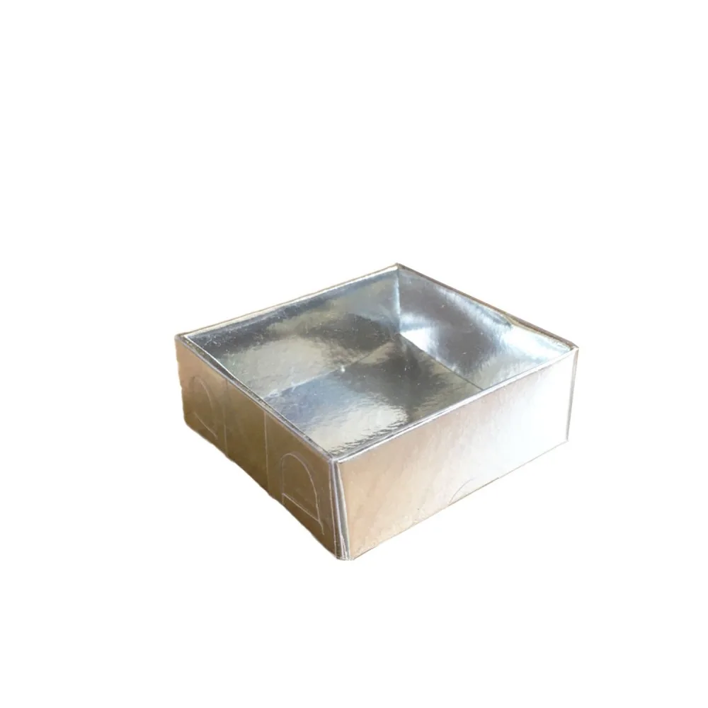 Asetat Kapaklı Karton Kutu 6X6X2.5 CM - 50 Adet Gümüş