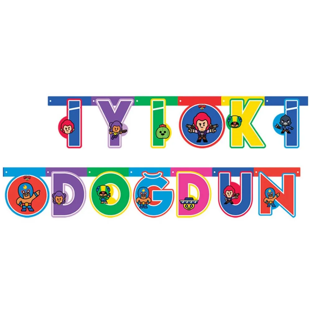 Brawl Stars Temalı Uzar Duvar Yazısı İyiki Doğdun 360 CM