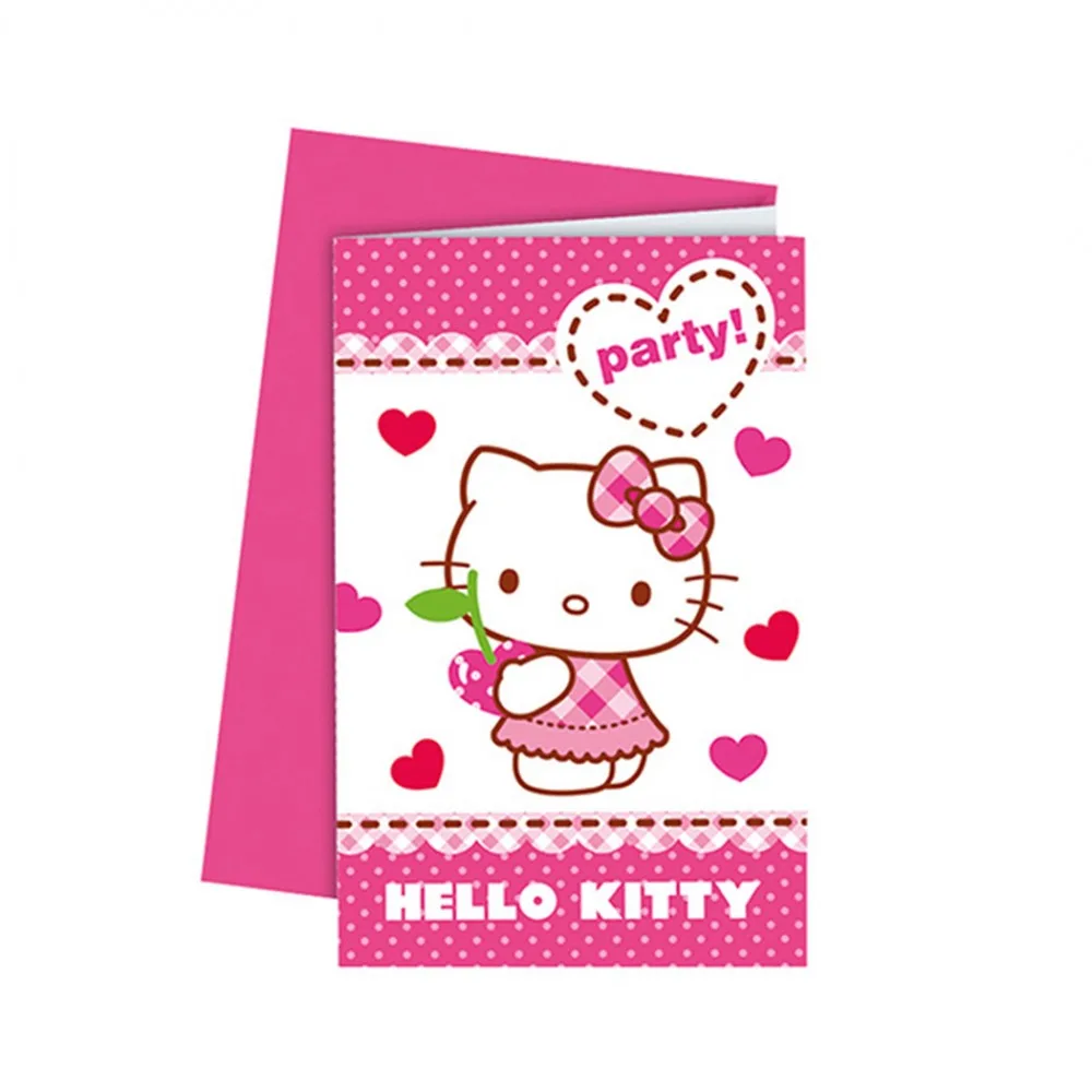 Hello Kitty Temalı Kalpler Parti Davetiyesi - 6 Adet