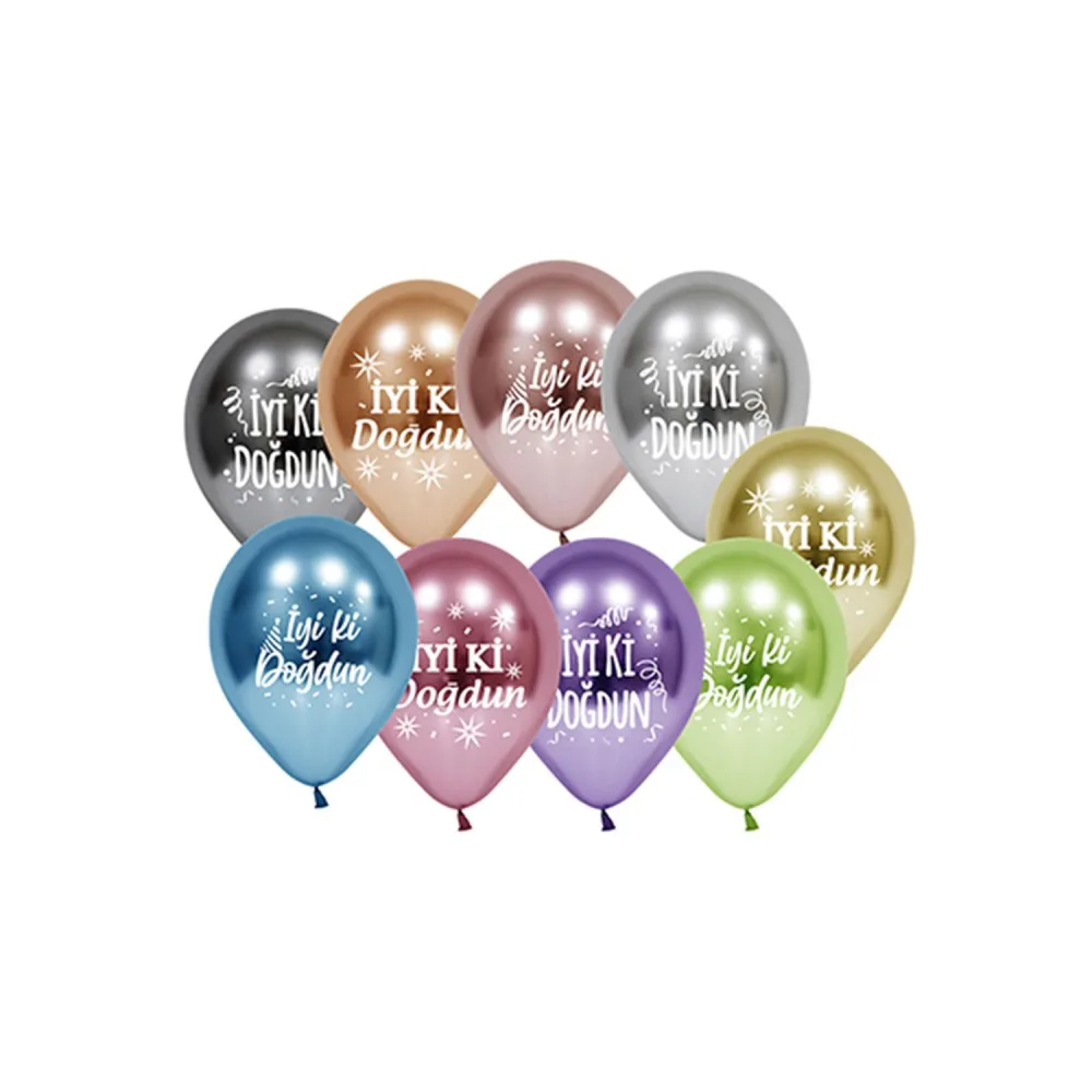 Krom Balon İyiki Doğdun Baskılı Parlak - 5 Adet Karışık Renk
