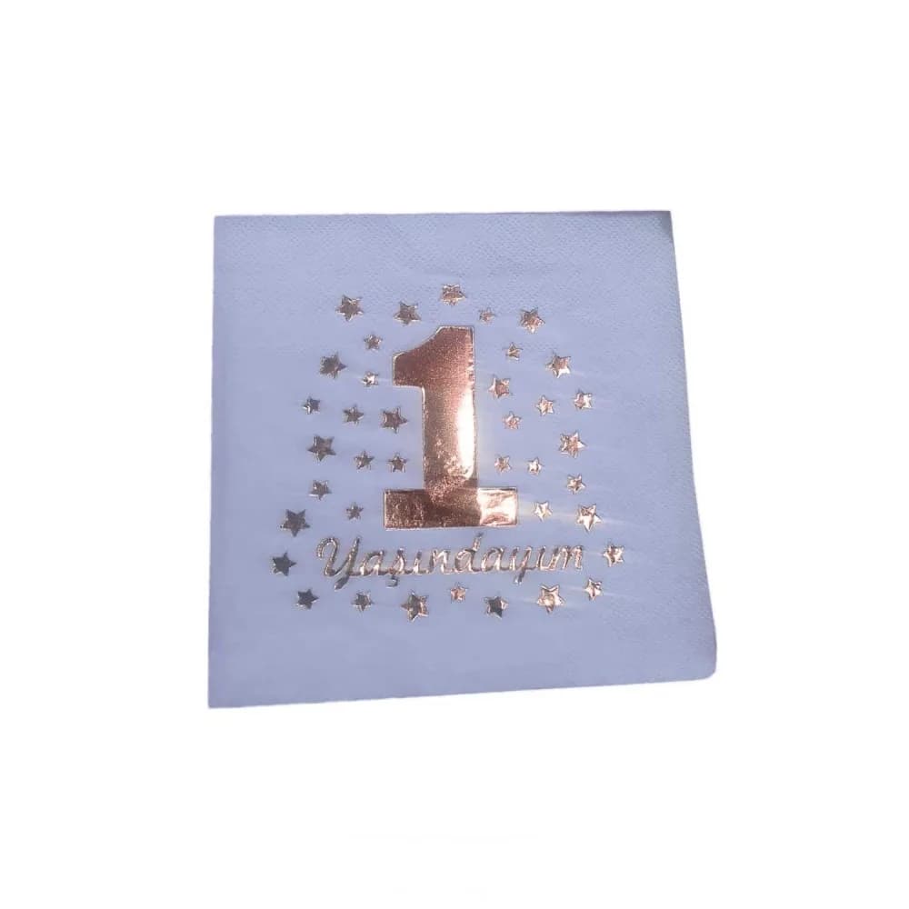 1 Yaşındayım Yazılı Peçete Varaklı 33X33 CM - 16 Adet Mavi