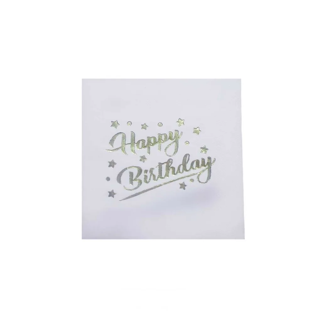 Kağıt Peçete Varak Baskılı Happy Birthday 33X33 CM - 16 Adet Beyaz