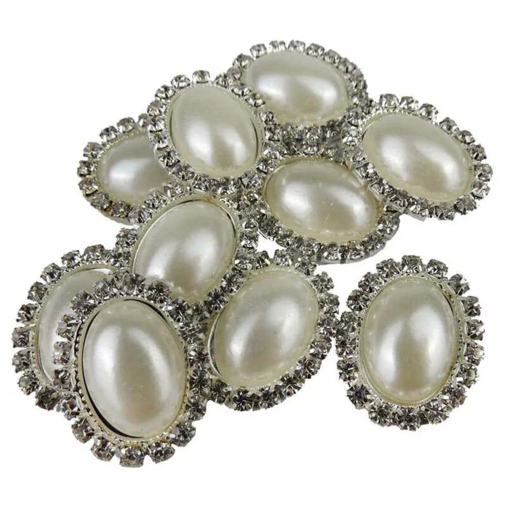 İnci Oval Etrafı Taşlı - 10 Adet Gümüş