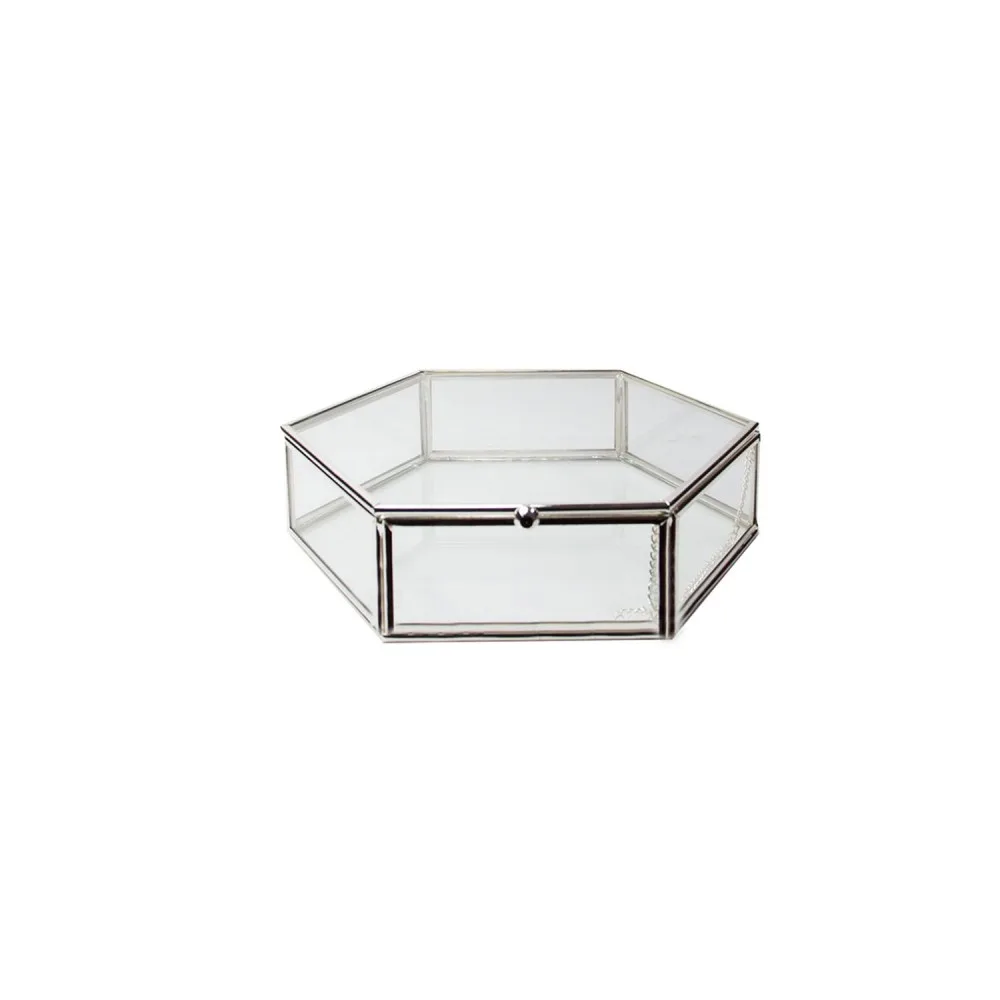 Cam Takı Mücevher Ve Yüzük Kutusu Altıgen 20x20 CM Gümüş
