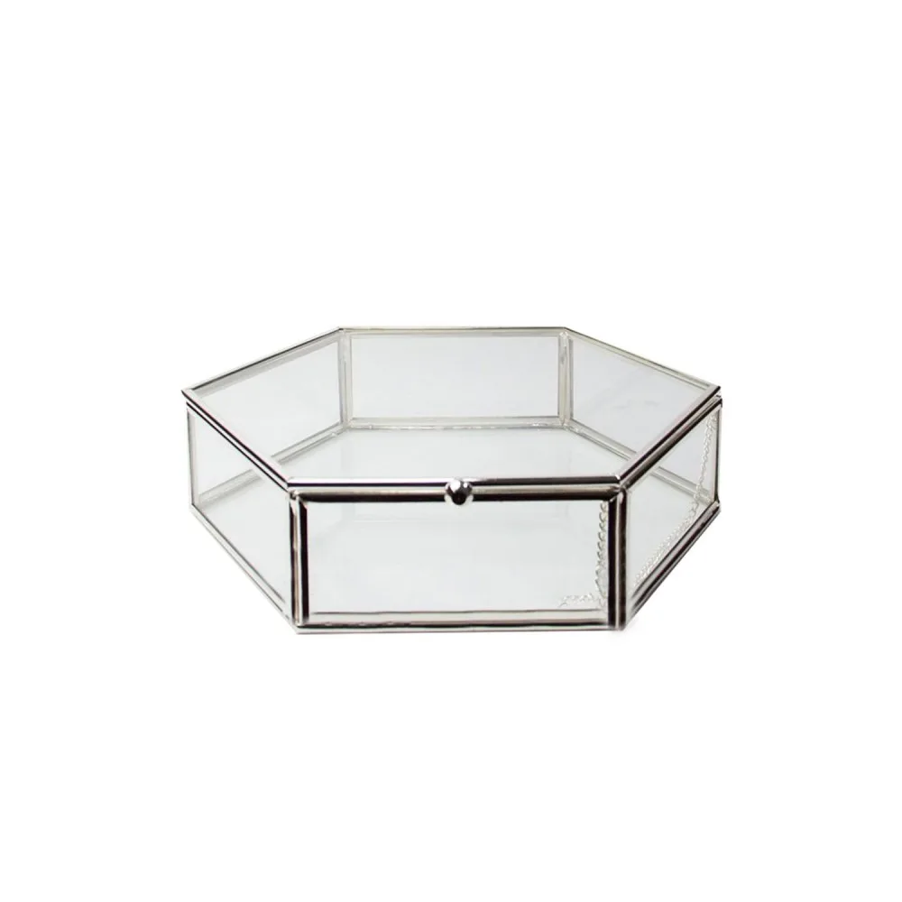 Cam Takı Mücevher Ve Yüzük Kutusu Altıgen 30x26 CM Gümüş