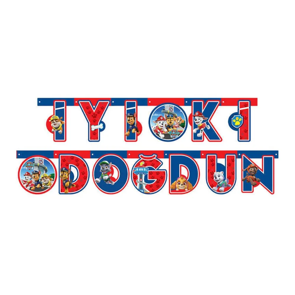 Paw Patrol Refresh Temalı Uzar Duvar Yazısı İyiki Doğdun 200 CM