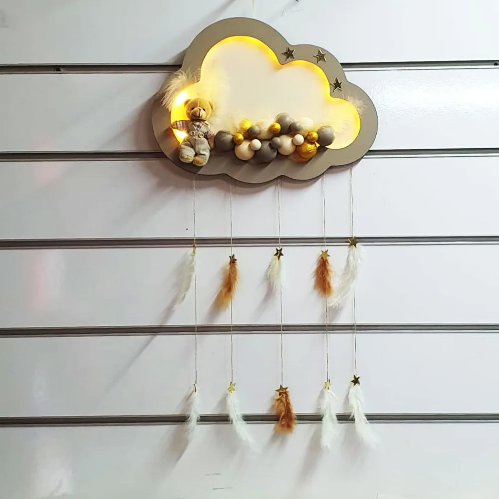 Kapı Süsü Bubble Ahşap Bulut Led Işıklı Kapı Süsü 40X80 CM