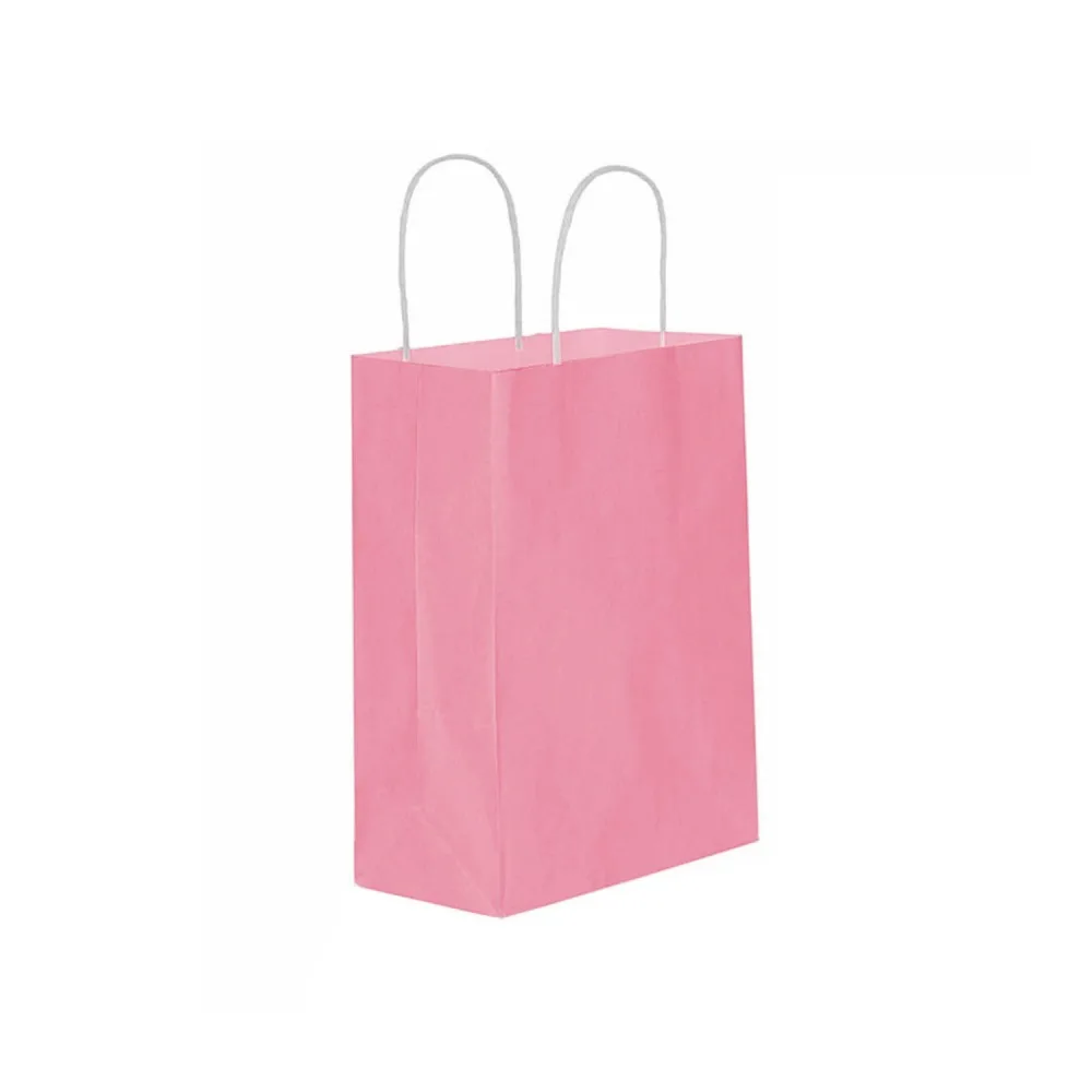 Kraft Hediye Çantası Düz Renk Büyük Boy 25X31 CM - 25 Adet Pembe